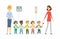 Kindergarten teacher shows road rules - cartoon people characters isolated illustration