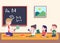 Kindergarten teacher teaching math to her pupils