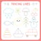 Kindergartens educational game for kids. Preschool tracing worksheet for practicing motor skills. Dashed lines. Working pages for