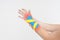 Kinesio tape, kinesiology taping on man hand