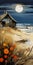 Kinetic Art Oil Painting Giclee Print - Coastal House With Thatched Roof