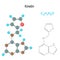 Kinetin. Chemical structural formula and model of hormone molecule. C10H9N5O