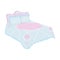 King bed with white blanket.Queen bed with pink pillows.Bed single icon in cartoon style vector symbol stock