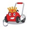 King cartoon lawnmower in the a warehouse