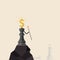King of chess and Dollars icon stand on the top of mountain and