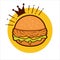 King of crispy chicken burger icon logo illustration with crown