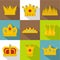 King crown icon set, flat style
