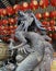 King of dragon on antique bronz joss stick pot with red celebration lantern in old and famous Chinese Shrine