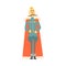 King Emperor In Military Official Clothing And Cape With Moustache Standing Fairy-Tale Cartoon Childish Character