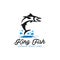 King fish jumping out of water logo design,suitable fishing logo,great for your fishing and leisure hobby logo,emblems,icon,vector