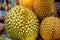 King of fruits, durian. Group of fresh durians in the asian market