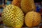 King of fruits, durian. Group of fresh durians in the asian market