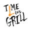 King of the grill lettering with sausage at forks. quote to design greeting card, poster, banner, printable wall art, t