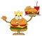 King Hamburger Cartoon Character Holding A Platter With Burger, French Fries And A Soda