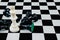 King and Knight wins the game of chess setup on dark background . Leader and teamwork concept for success. Chess concept save the