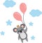 King koala flying with balloons on sky