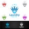 King Laundry Dry Cleaners Logo with Clothes, Water and Washing Concept