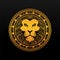 King Lion Head, Lion Strong and Gallant Face with Bushy Hairy and Eye Glare Logo Golden Royal Premium Elegant Design, Brand