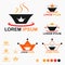 King Of Noodle Food With Crown And Bowl Logo Set - Vector