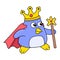 King penguin crowned and luxurious golden scepter, doodle icon image kawaii