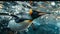 King penguin diving underwater beauty in southern ocean with vivid colors and detailed feathers