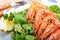 King Prawns on lamb\'s lettuce