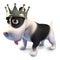 King puppy dog wearing his royal gold crown, 3d illustration