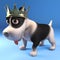 King puppy dog wearing his splendid gold crown of royalty, 3d illustration