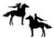King and queen riding horses black vector silhouette set