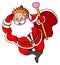 The king santa claus is looking for someone while holding a love stick and robe