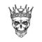 King Skull Wearing Medieval Crown. Hand Drawn Vector Illustration