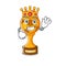 King soccer trophy above cartoon wooden table