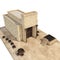 King Solomon`s temple Beit HaMikdash in hebrew name with large basin call Brazen Sea and bronze altar on white. 3D