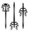 King sword with rose flowers and royal crown vector design set