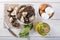 King trumpet mushrooms on the table of the kitchen