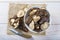 King trumpet mushrooms on the table of the kitchen