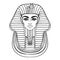 King Tutankhamun mask, ancient Egyptian pharaoh. Hand-drawn vintage vector outline illustration. Tattoo flash, t-shirt