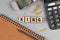 King - word concept from wooden blocks. Wooden cubes with letters. Top view