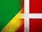 The Kingdom of Denmark National flag with Congo-Brazzaville National flag. Grunge Background