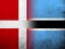 The Kingdom of Denmark National flag with The Republic of Botswana National flag. Grunge Background