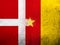 The Kingdom of Denmark National flag with The Republic of Cameroon National flag. Grunge Background