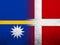 The Kingdom of Denmark National flag with The Republic of Nauru Pleasant Island National flag. Grunge Background