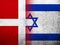 The Kingdom of Denmark National flag with State of Israel National flag. Grunge Background
