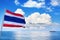 The Kingdom of Thailand flag, sea, sky, clouds and ship beautiful background, flag on pole waving on wind, state symbol