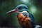 Kingfisher in the rain. Wildlife scene from tropics. Generative AI