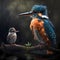 Kingfishers And Baby At Rainforest. Generative AI