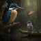 Kingfishers And Baby At Rainforest. Generative AI