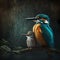 Kingfishers And Baby At Rainforest. Generative AI