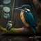 Kingfishers And Baby At Rainforest. Generative AI