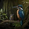 Kingfishers And Baby At Rainforest. Generative AI